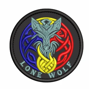 Patch brodat LONE WOLF cu tricolor și lup tribal, Velcro