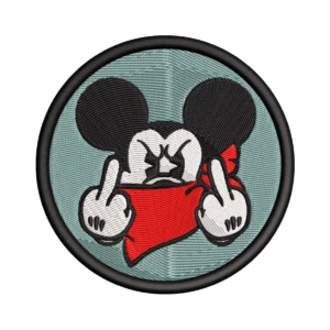 Patch brodat Mickey rebel cu degetele mijlocii – 8,5 cm, Velcro sau Heat Seal